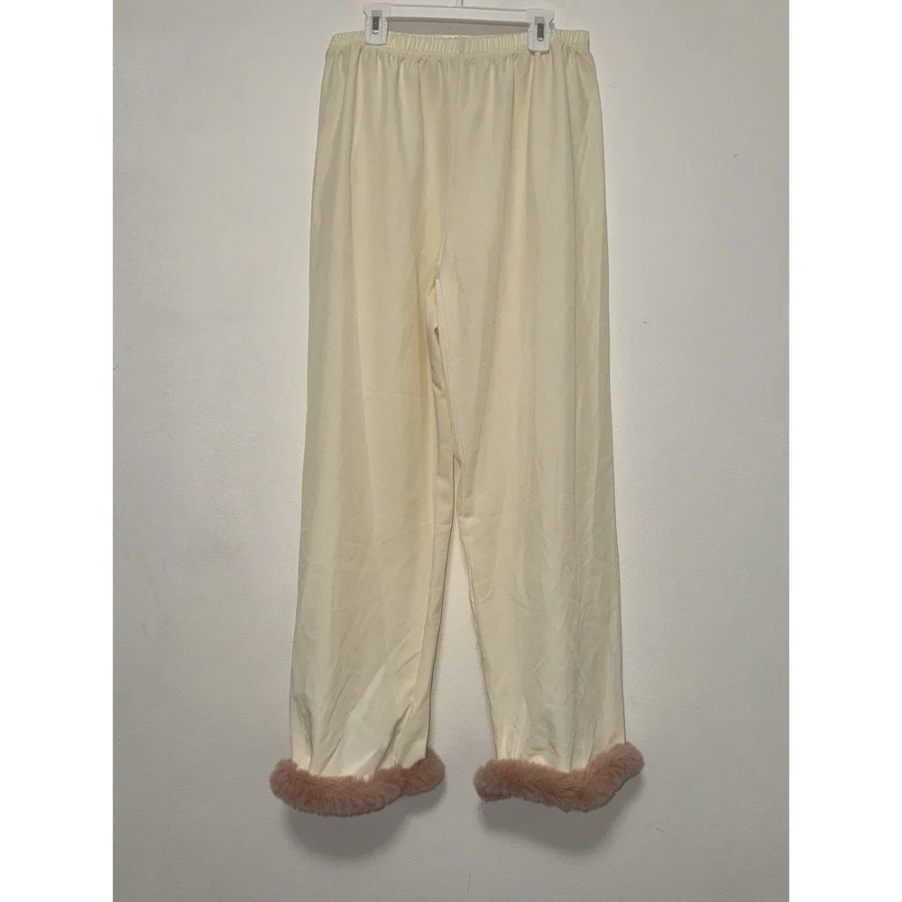 Faux Fur Trim Piped Edge Pyjama Pants Size L